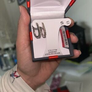 Sterling Silver Diamond Hoop Earrings and studs